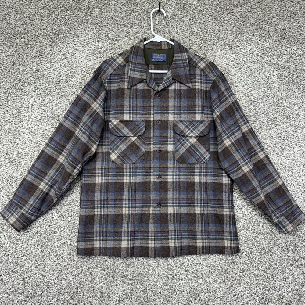 VTG Pendleton‎ Board Shirt Men's Large Virgin Wool Button Down Flannel 1960s USA